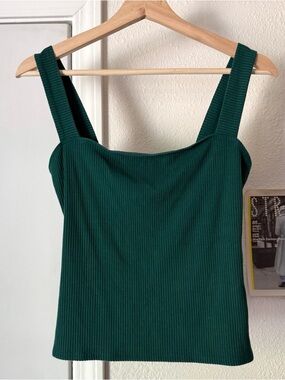 REFORMATION emerald green tencel lyocell rib ribbed knit cropped tank top